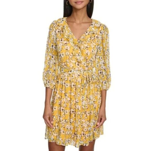 Karl Lagerfeld Paris Chiffon Floral Print V-Neck Ruffle Mini Dress – NWT Size 6 - Picture 10 of 15